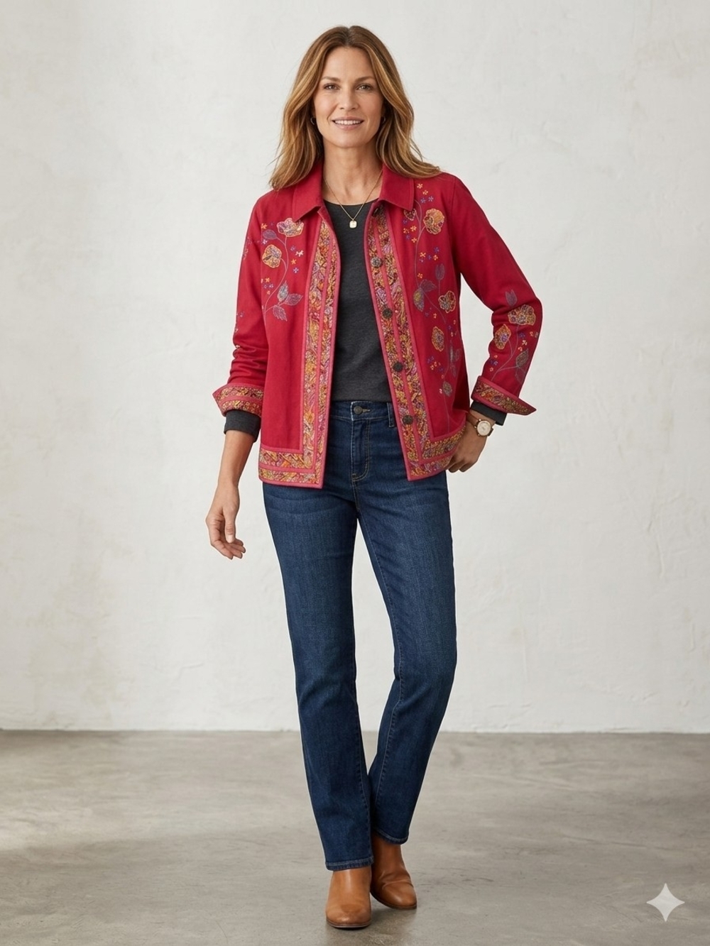 Coldwater Creek Red Embroidered Jacket